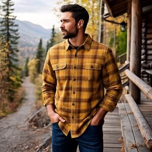 prAna Edgewater Shirt XXL Yellow Plaid Shirt Mens Flannel Shirt